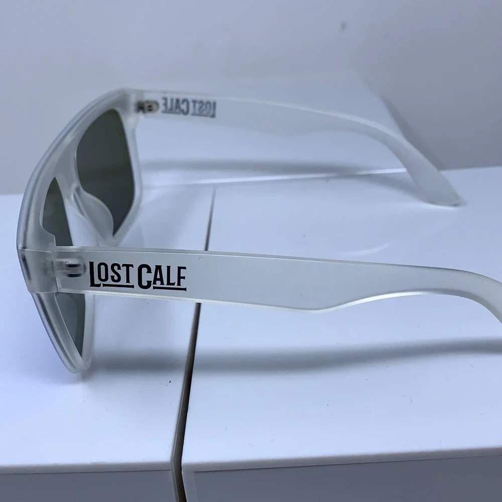 Lost Calf Adult Unisex White Frame Blue Polarized Shield Opal Sunglasses New